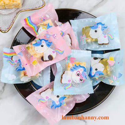 Túi đựng bánh quy pony unicorn xanh-hồng 7x10cm 3